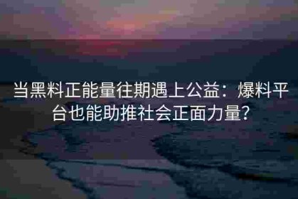 当黑料正能量往期遇上公益：爆料平台也能助推社会正面力量？