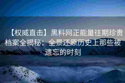 【权威直击】黑料网正能量往期珍贵档案全揭秘：全景还原历史上那些被遗忘的时刻