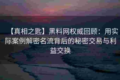 【真相之匙】黑料网权威回顾：用实际案例解密名流背后的秘密交易与利益交换