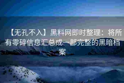【无孔不入】黑料网即时整理：将所有零碎信息汇总成一部完整的黑暗档案