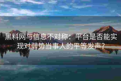 黑料网与信息不对称：平台是否能实现对弱势当事人的平等发声？