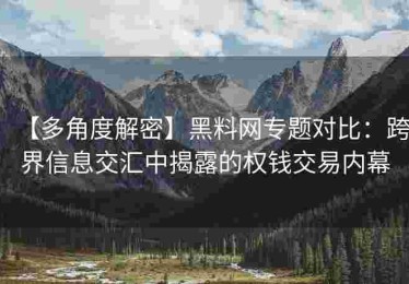 【多角度解密】黑料网专题对比：跨界信息交汇中揭露的权钱交易内幕