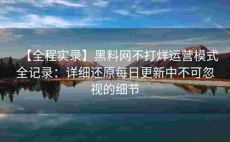 【全程实录】黑料网不打烊运营模式全记录：详细还原每日更新中不可忽视的细节