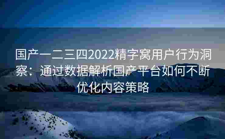 国产一二三四2022精字窝用户行为洞察：通过数据解析国产平台如何不断优化内容策略
