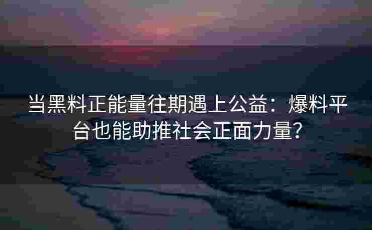 当黑料正能量往期遇上公益：爆料平台也能助推社会正面力量？